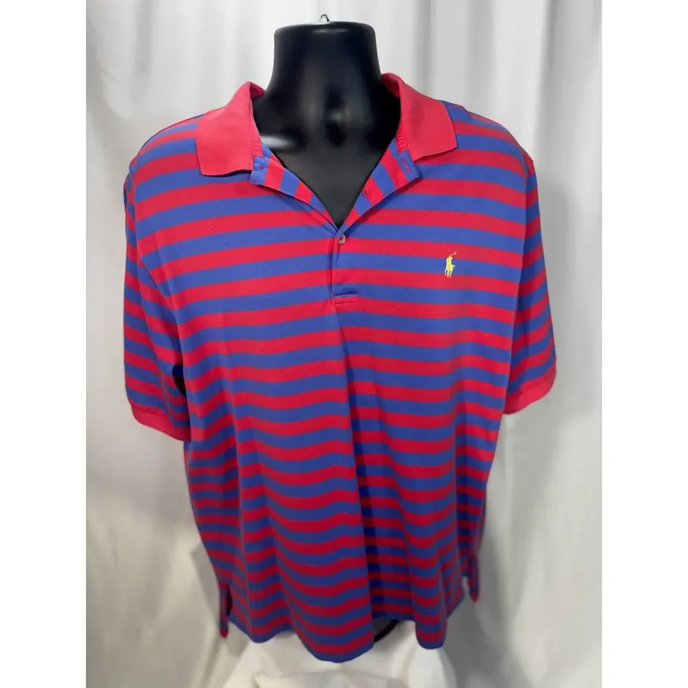 Polo Golf Ralph Lauren Men's L Red Purple Striped Pima Cotton Polo Shirt Sportif